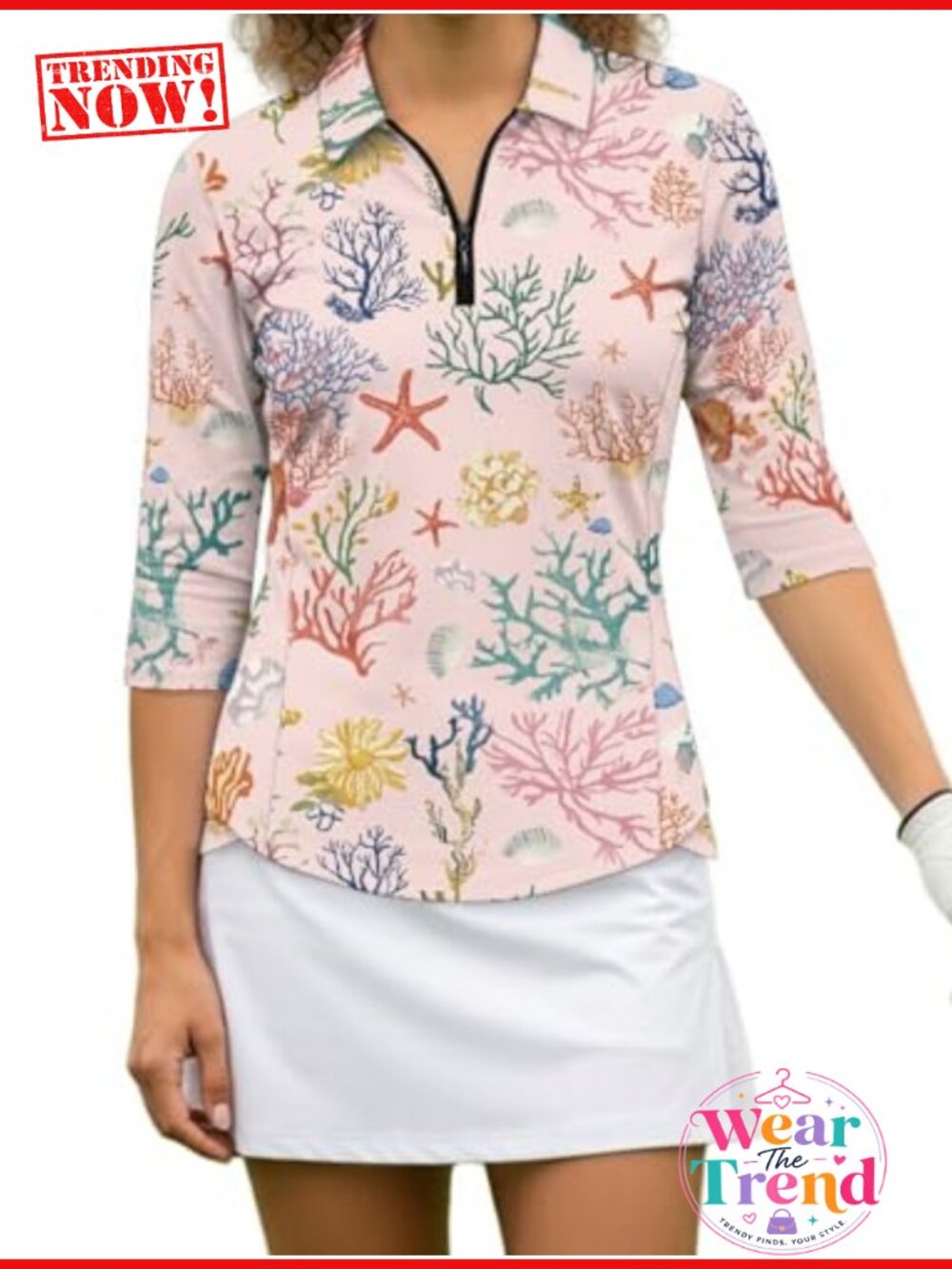 Women's 3/4 Sleeve Golf Polo Shirt UPF50+ Half Zip Moisture Wicking Athletic Top